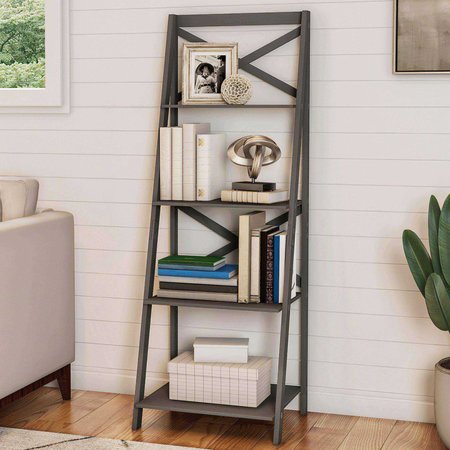 HASTINGS HOME Ladder Bookcase X Back Frame, Gray 293143VKF